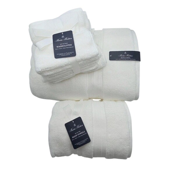 Brooks Brothers 8pc White Zero Twist Cotton Towel Set 2 Bath 2 Hand 4 Washcloths - Picture 15 of 15